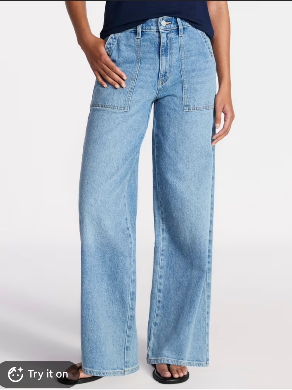 Time and Tru Light Blue Wide-Leg Patch Pocket Jeans